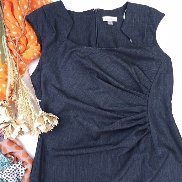 New Calvin Klein Dark Navy Side Rouged Dress Size 14 - Picture 9 of 9